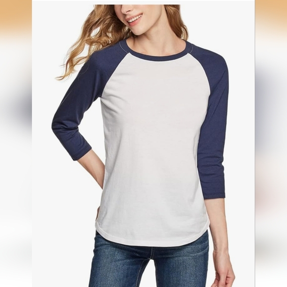 Women's Navy and White Raglan Sleeve Top - Picture 2 of 2